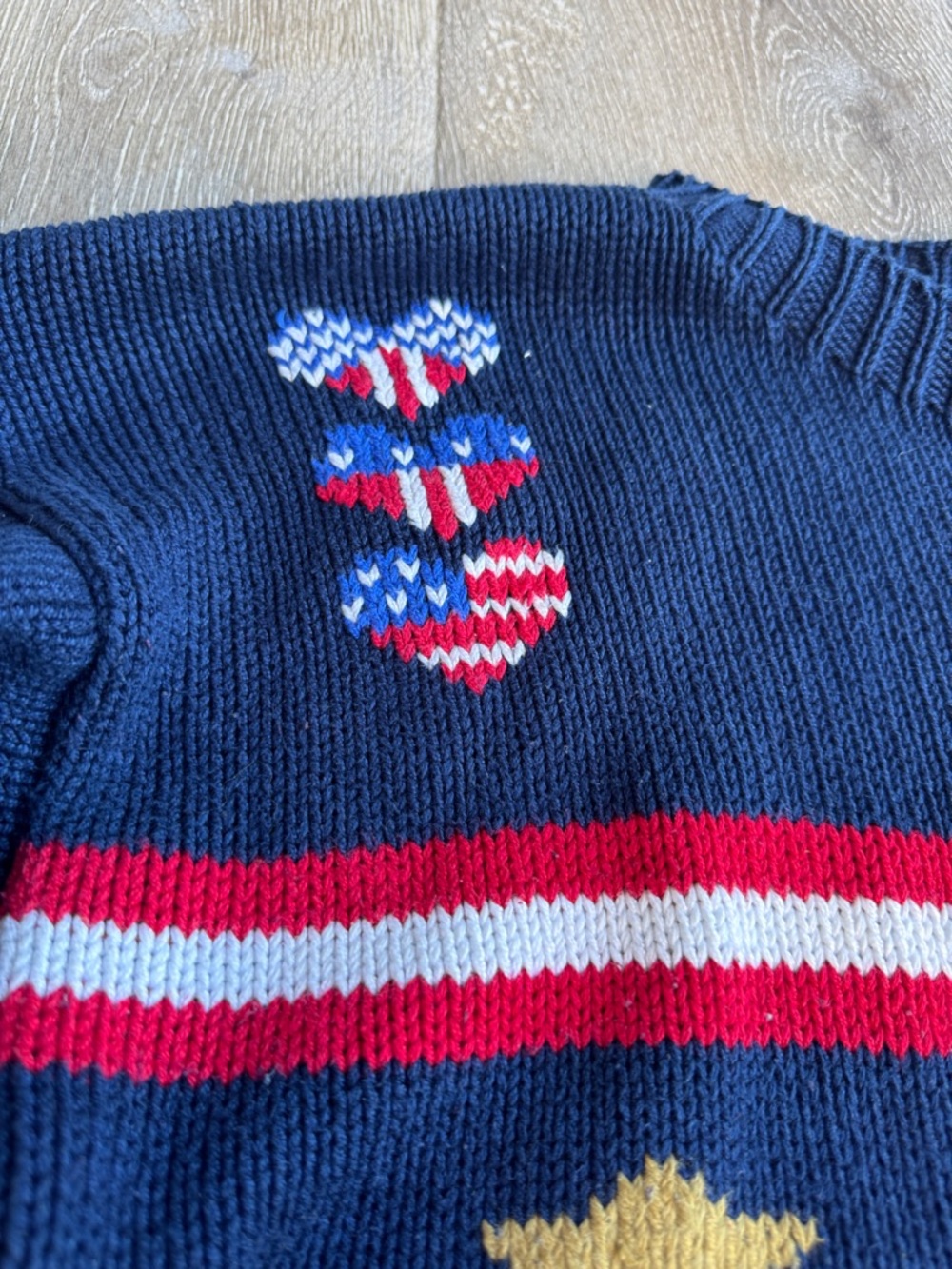 South Cotton Fourth of July Navy Hand-Knitted Cotton Sweater 0468 - Picture 4 of 10